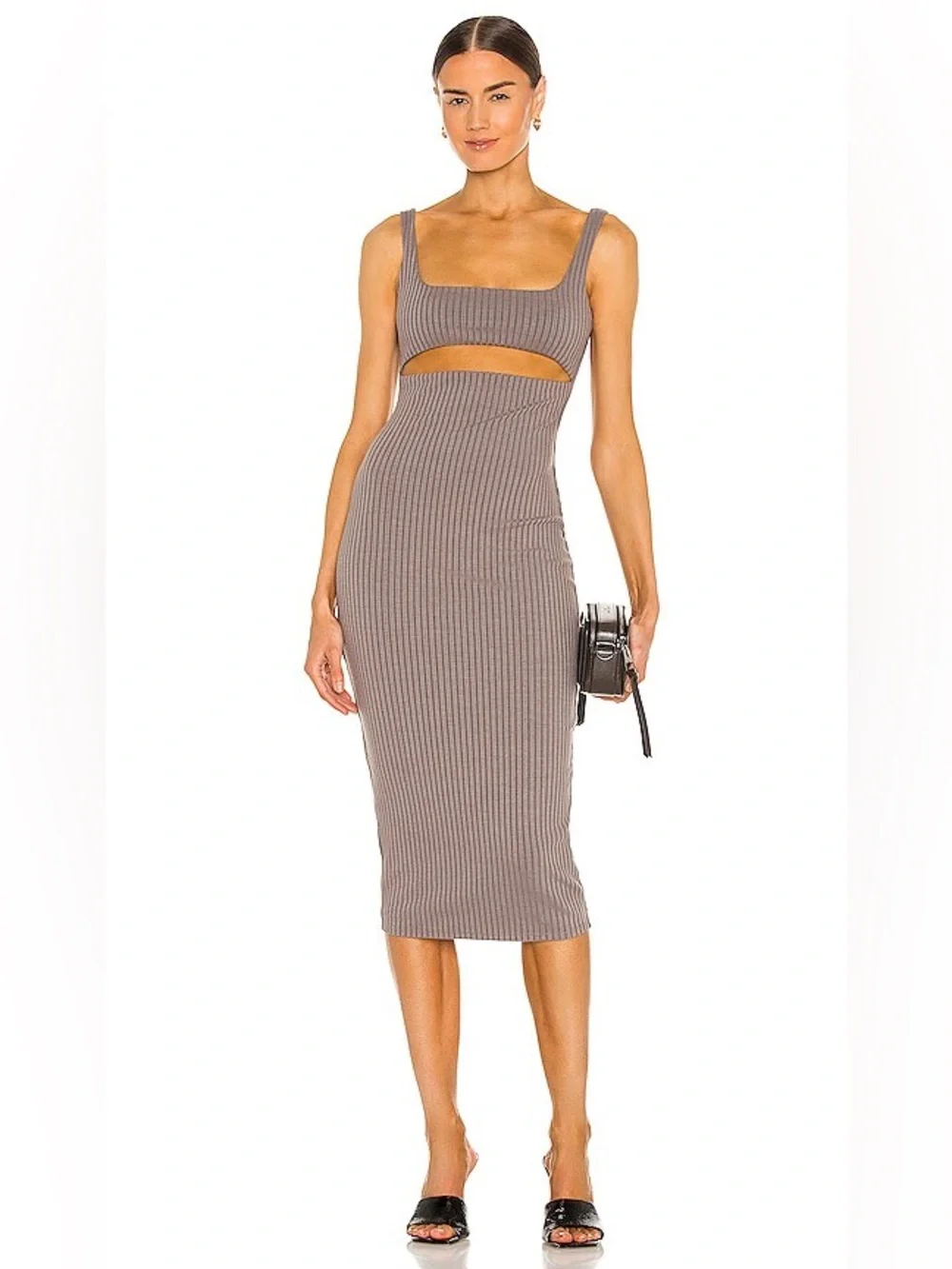 Revolve H:ours Dahlia Midi Dress Charcoal/Brown/Slate XS NWOT